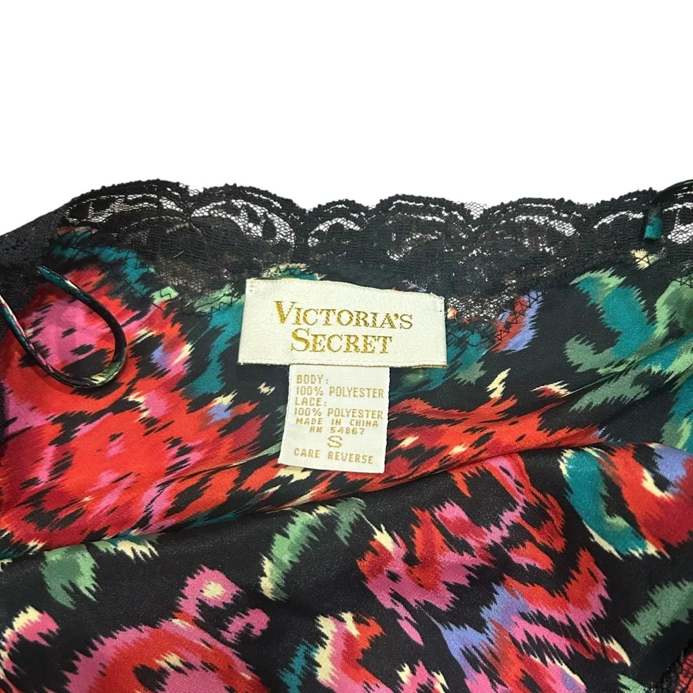Victoria Secret Vtg Gold Label Floral Satin Lace Trim Babydoll Slip Mini‎ Dress